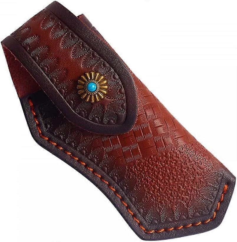 Knife Sheath,EDC Leather Pocket Knife Case w/Snap Closure Fit for 5" Folding Knife (without knife)