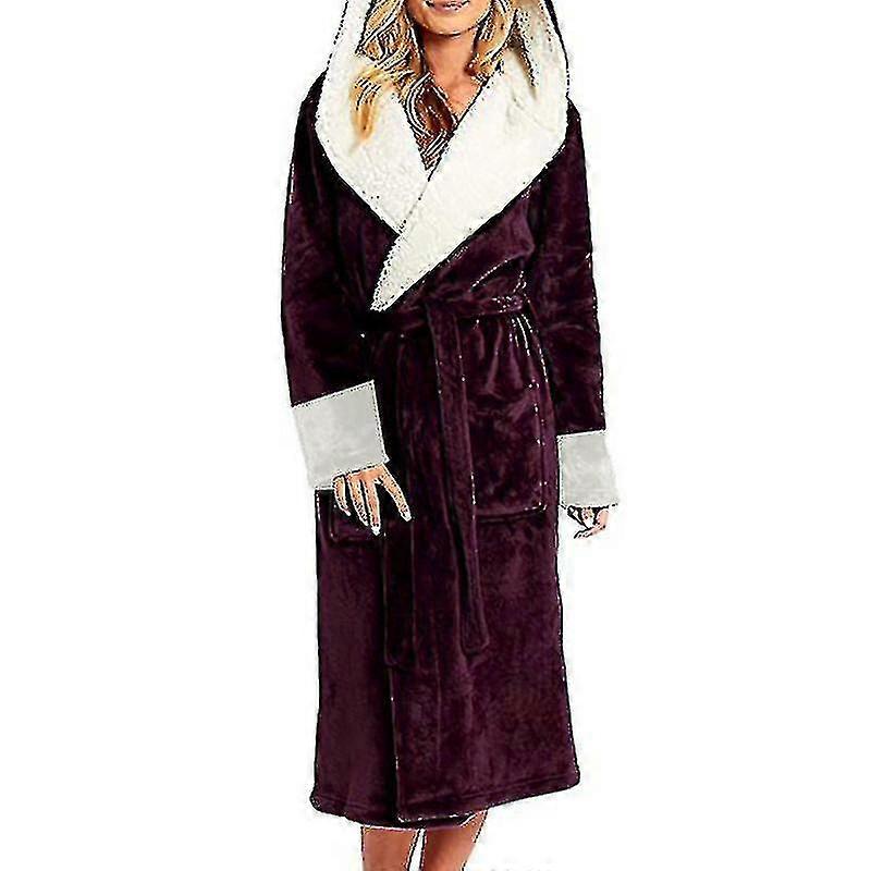 シェルパフリースバスローブ女性ソフトドレッシングガウンフードふわふわのタウリングバスRobe_y