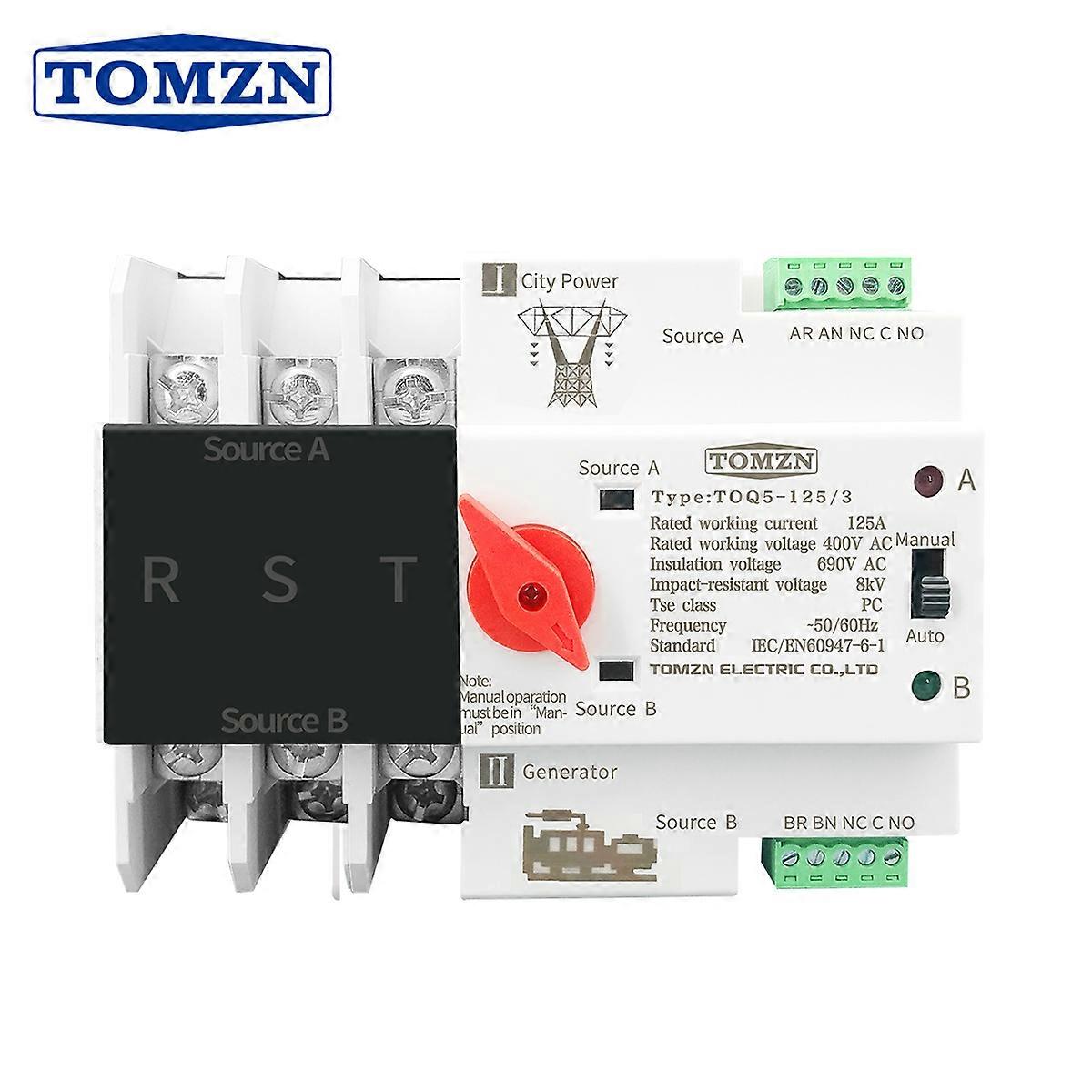 3P 3 Phase Din Rail ATS Dual Power Automatic Transfer Switch Electrical Selector Switches Uninterrupted Power 63A 100A 125A