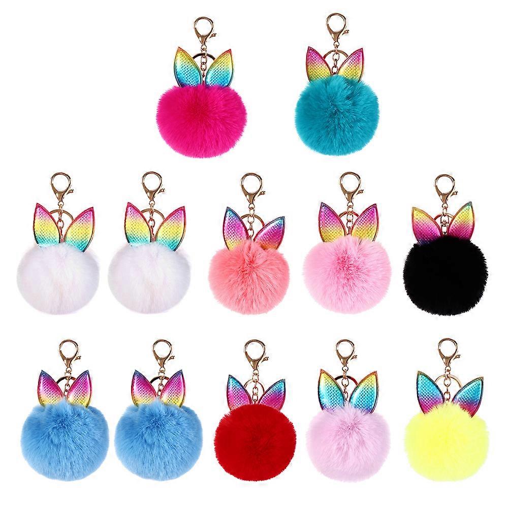 12 Pcs Backpack Accessories Keychains Key Rings Pendant Poms Keychains Furry Ball Key Chain