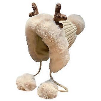 frauen warme mütze verdickte fellkugeln dekor plüsch futter winddicht bequem ohrenschutz weihnachtsgeschenke herbst winter niedliche rentier geweih mützen