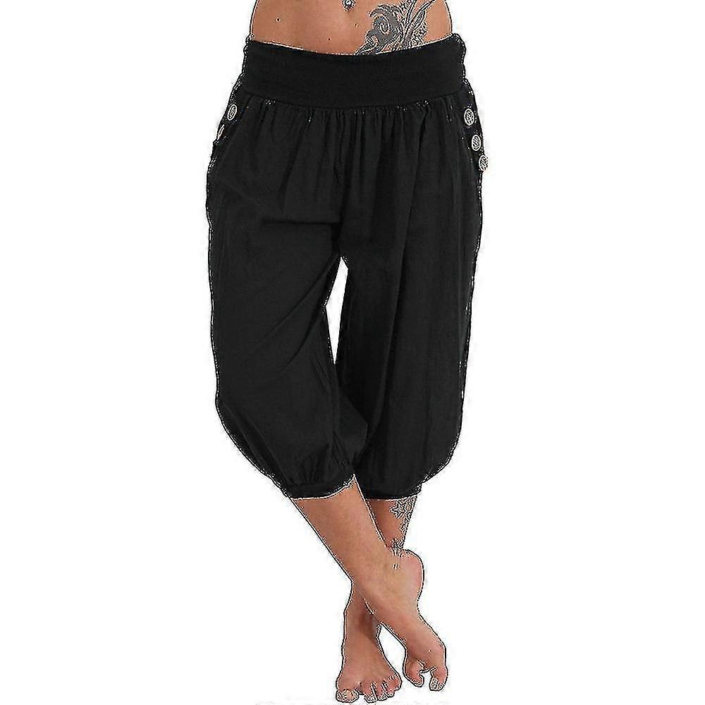 Kadın Pantolon Yan Cepler Harem Bloomers Kapri Pantolon Altları Hızlı Kuru Nem Emici Hafif Hippi Boho Hafif Mandalina Tozu Whit Yüksek