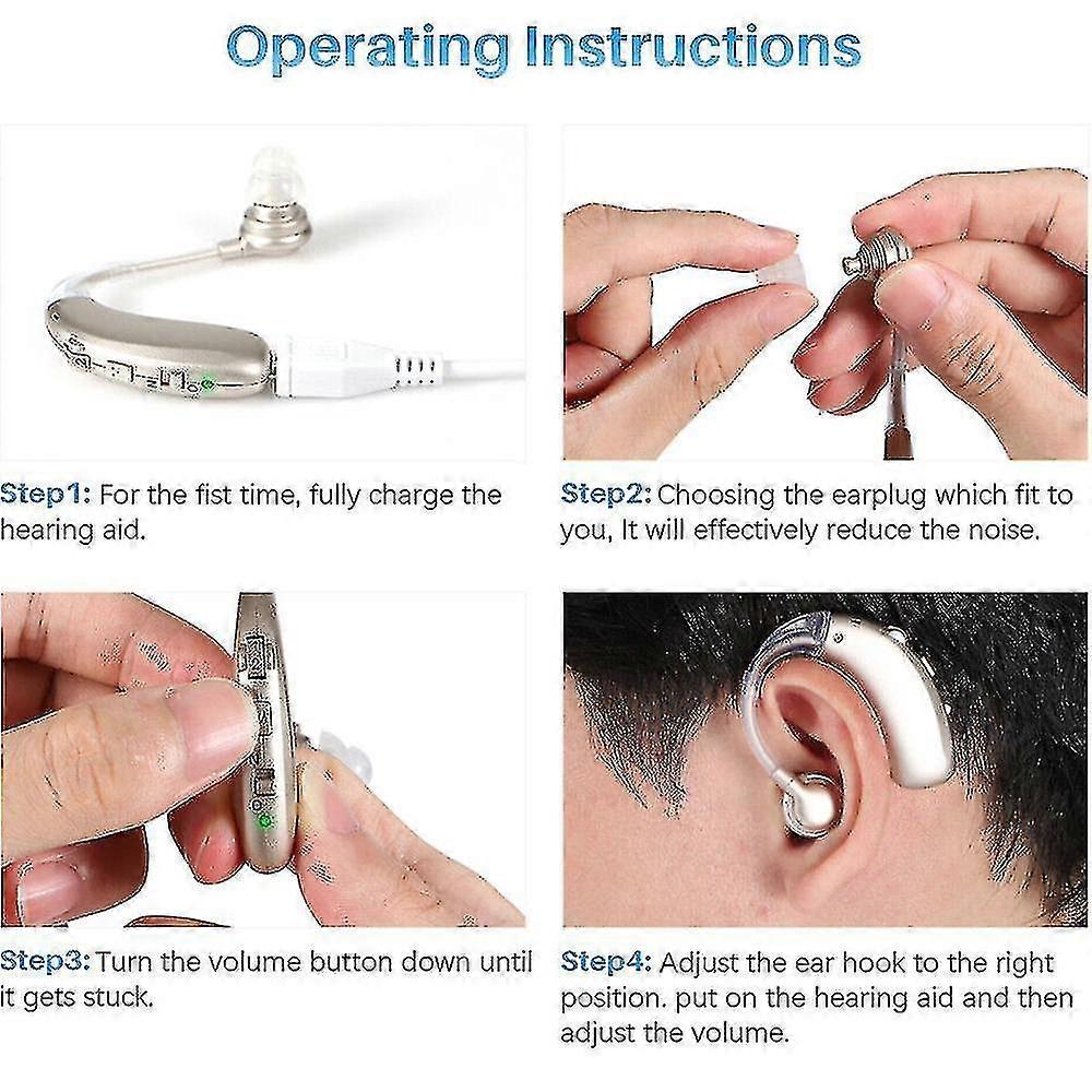 Hearing Amplifier Adjustable Volume Voice Ergonomic Behind Ear Hearing Aid Usb Rechargeable