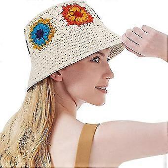 Moda Damska Szydełkowe kapelusze rybackie, Wzór kwiatowy Dzianinowy kapelusz bucket hat, stylowe podróżne czapki przeciwsłoneczne z rondem