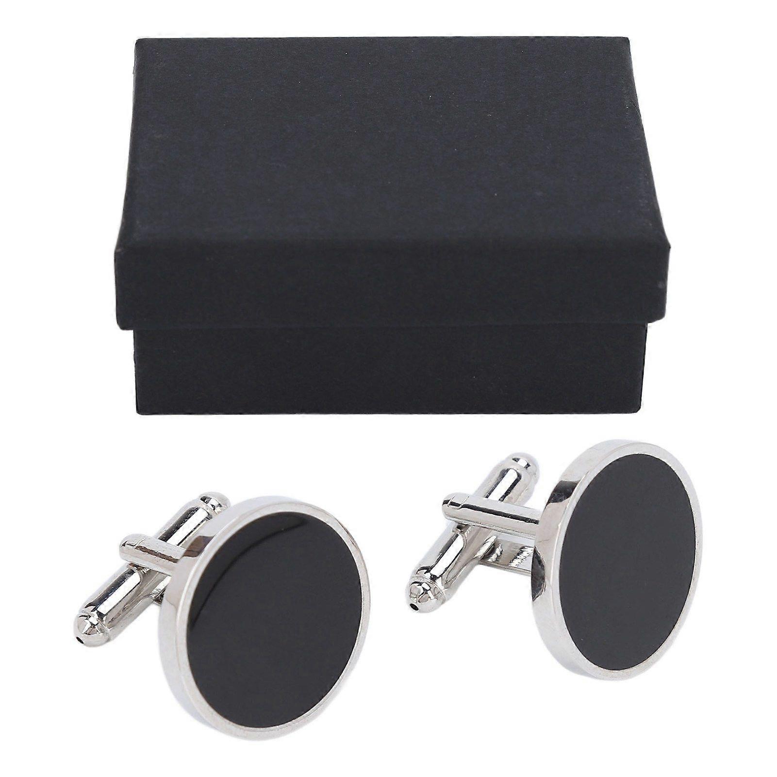 1 Pair Mens Cufflinks for Man Black Silver Electroplating Process Round Cufflinks Bright Shiny Cuff Link for Daily Dress