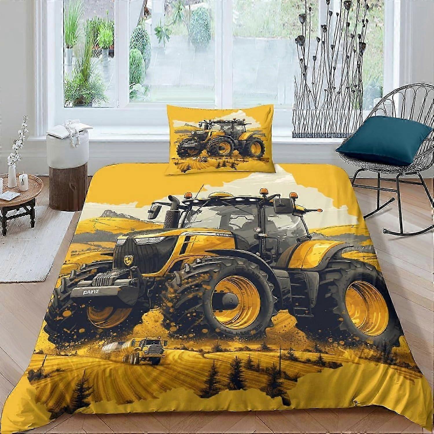 J4296 Lençóis Trator 3D Capa de Edredom Microfibra Macia 2 Peças Conjuntos de Cama Fácil Cuidado Capa de Colcha de Fazenda Com Fronha com Fecho de Zíper Oculto Co