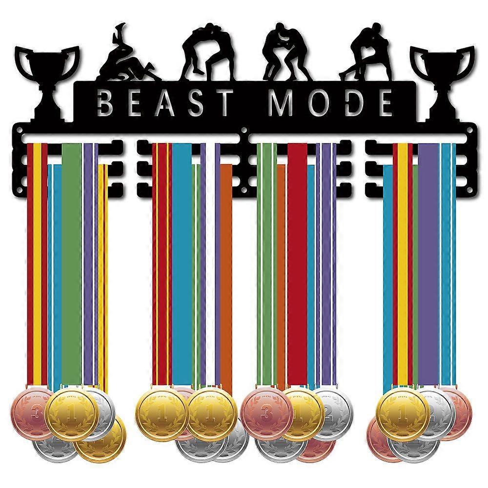 Fashion Iron Medal Hanger Holder Display Wall Rack 3 Lines with Screws Word Beast Mode Trophy Pattern 150x400mm