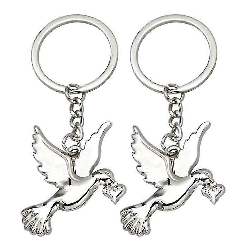 2pcs Metal Dove Shaped Keychains Decorative Keychain Pigeon Simple Style Key Rings