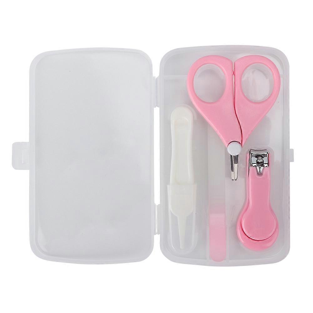 Four Piece Set Plastic Baby Nail Scissors Nail Clipper Set Multi-Functional(Pink)