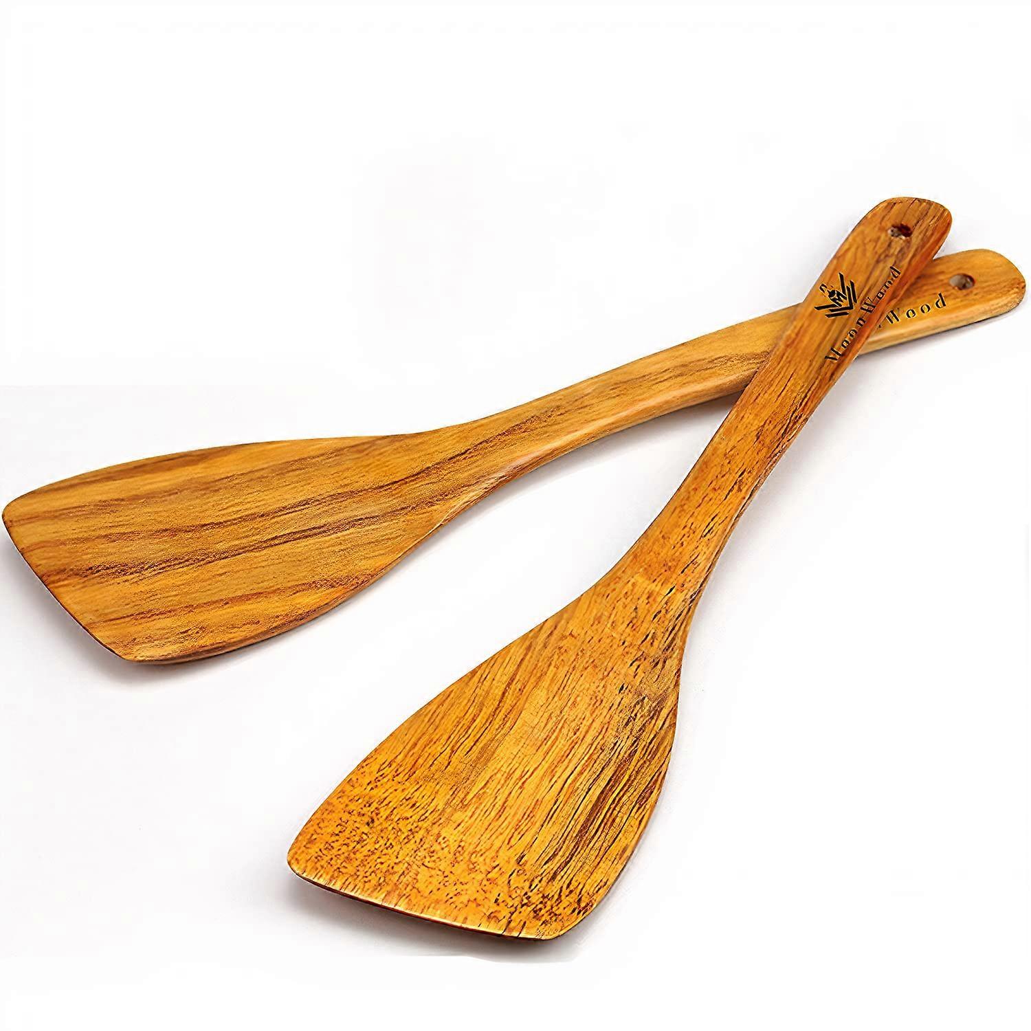 Wooden Spatula Set of 2 for Cooking, 12 Inch Long, Ideal for Nonstick Pan and Wok, Durable Kitchen Utensils