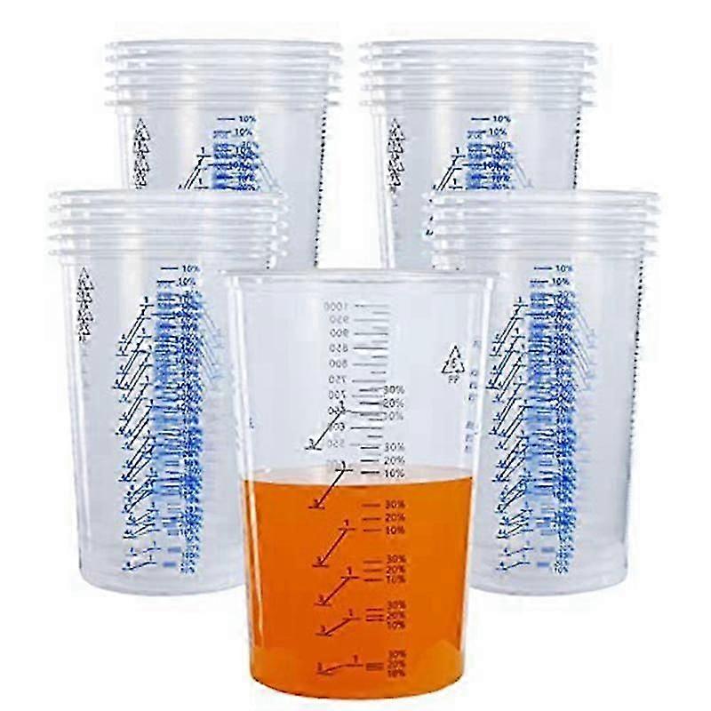 32オンス(1000Ml)ディスポーザブルフレキシブルクリアグラデーションプラスチックミキシングカップペイント樹脂エポキシミックス比に使用、25パック