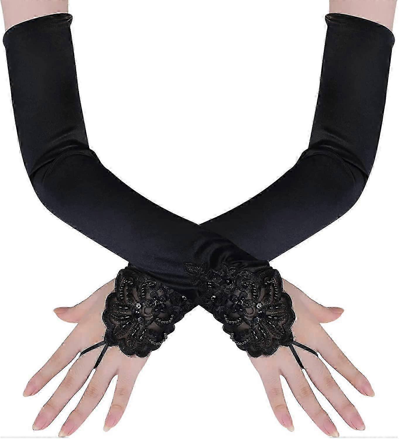 Lange Oper Party 20er Jahre Satin Handschuhe dehnbar Erwachsene Größe Ellbogenlänge, Happy H