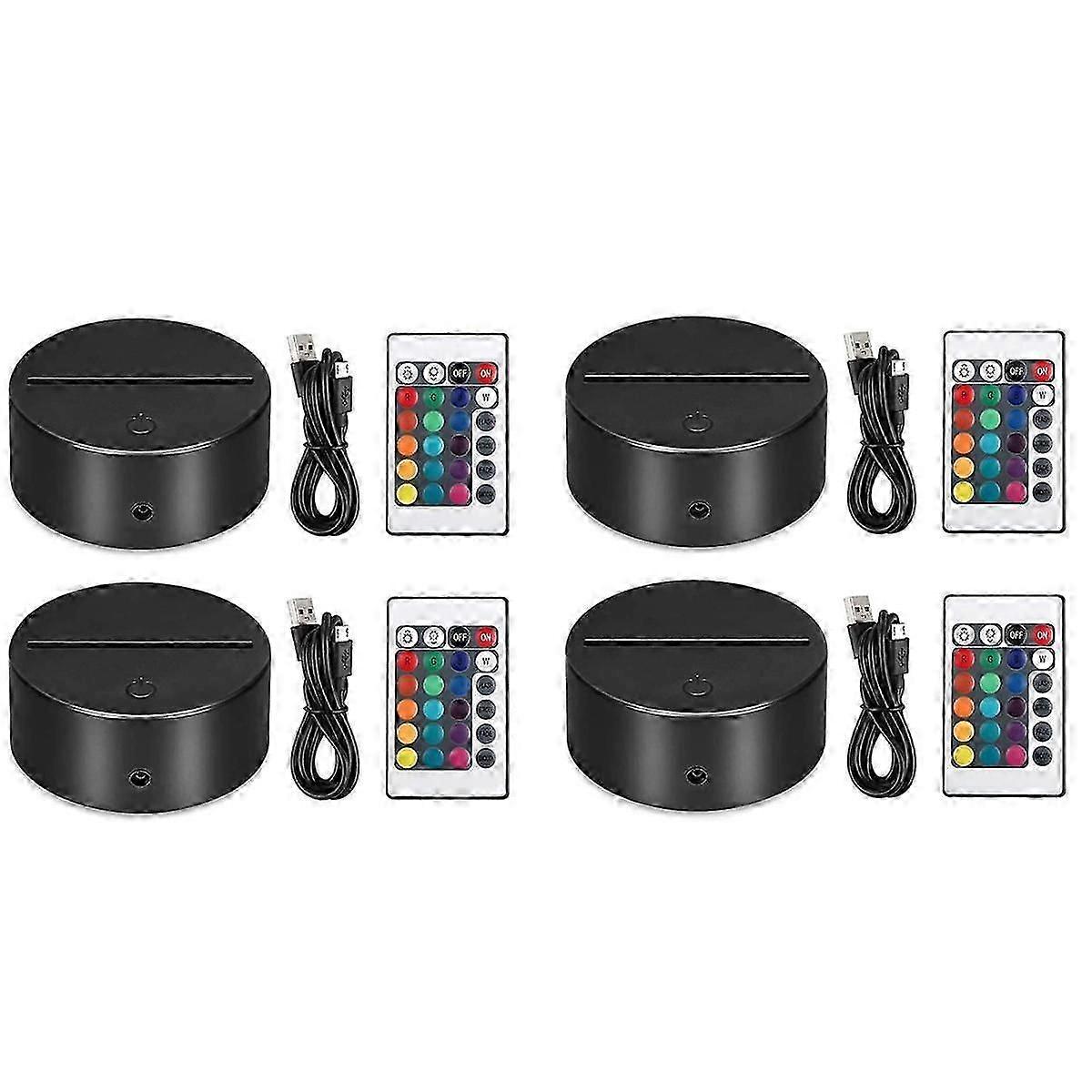 4 Pack 3D Night LED Light Lamp Base + Remote Control + USB Cable, 16 Colors Light Show Display Stan
