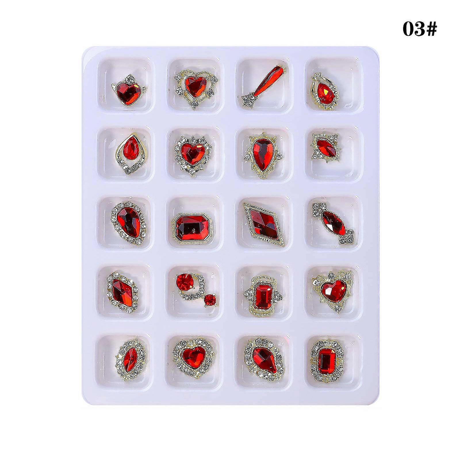 20個3D合金ネイルアートクラフトラインストーンチャームシャイニーフラットバックネイルクリスタルジェムセットマニキュアネイルジュエリーダイヤモンド