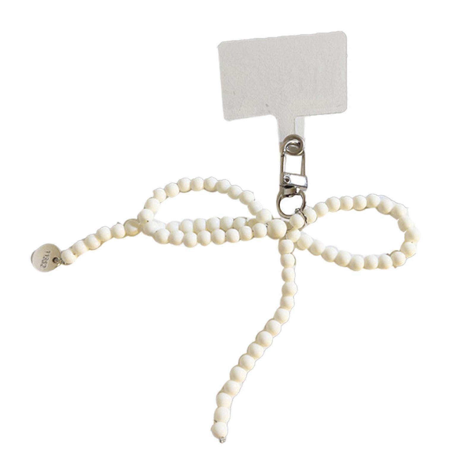 Bowknot Téléphone Pendentif Unique Style Perlé Pendentif À La Mode Bowknot Accessoire Mignon Téléphone Pendentif Élégant Sac à Main Charme Blanc
