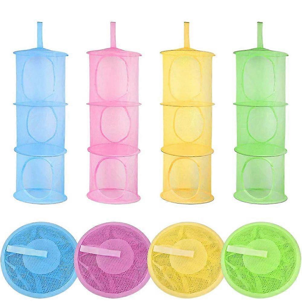 4 pieces hanging nets organizer with 4 pieces S hooks, 3 animal foldable storage nets, children's room storage nets, toy storage nets, cuddly toys han