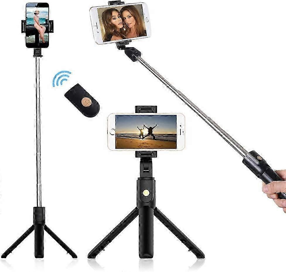 Phone Selfie Stick Tripod Retractable with Remote Control - Black
