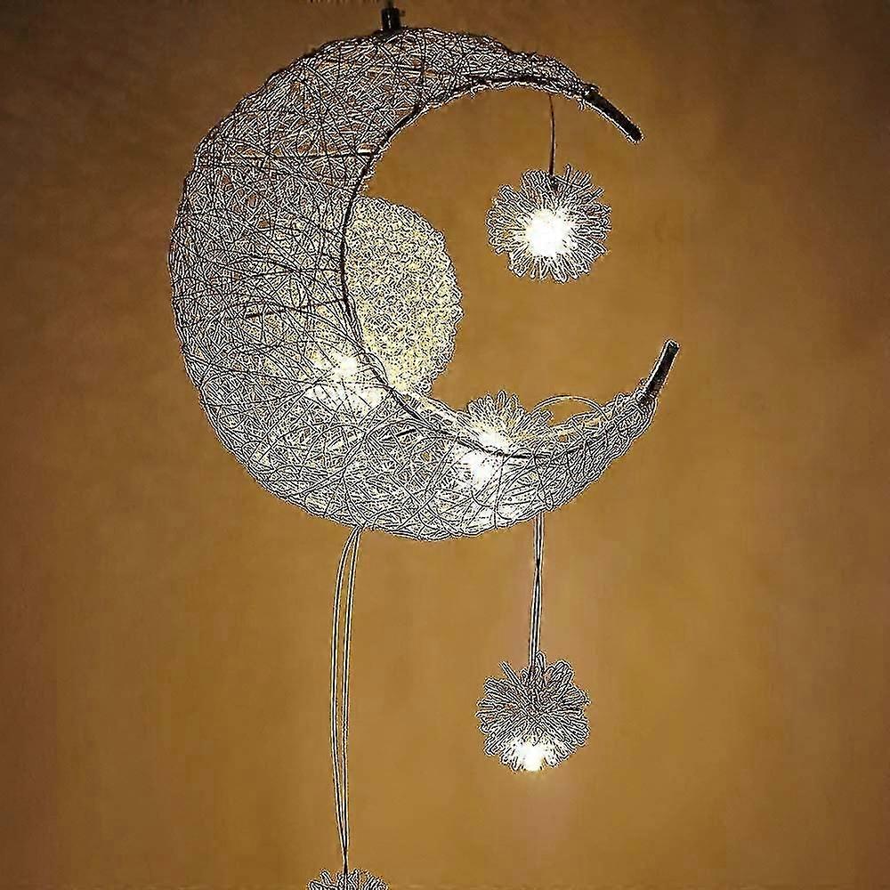 2024,lovely Moon And Star Fairy Light Pendant Hanging Aluminum Ceiling Light For Kids Bedroom Living Room