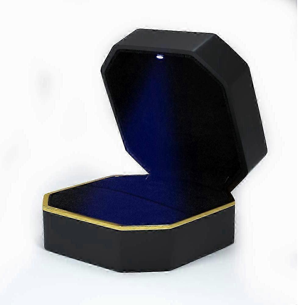 Ring Box with Led, Square Paint Wedding Ring Case Jewelry Gift Box Light for Proposal Engagement We
