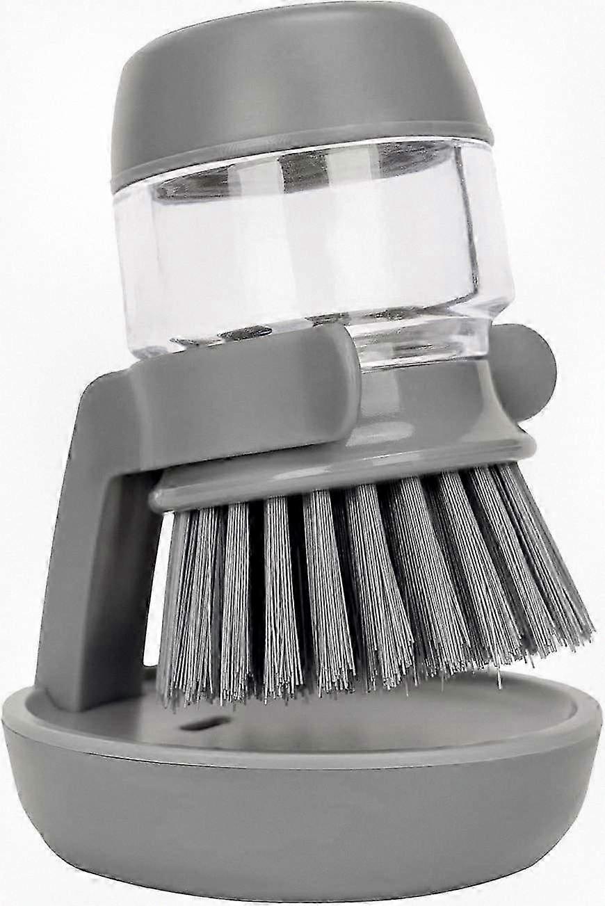 Palm Scrub Brush with Soap Dispenser and Drip Tray, Dishwashing Brush for Tableware (Gray)