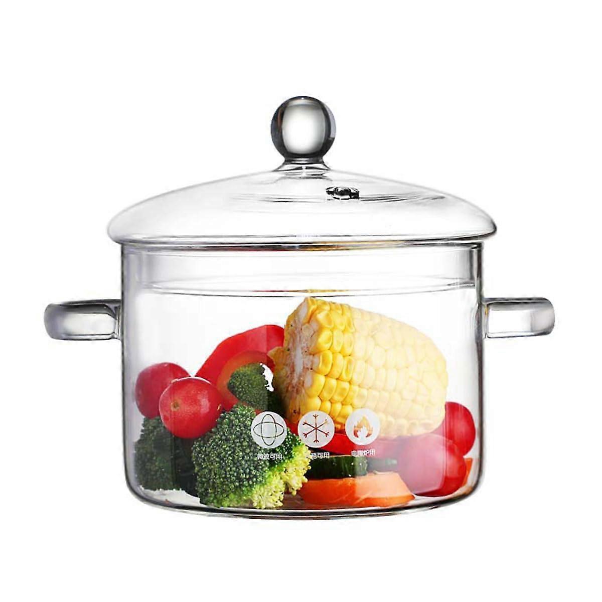 Glass Saucepan 1.4L/47oz Non-Stick Cooking Pot with Lid, Clear Tempered Glass, Compatible with All Stovetops