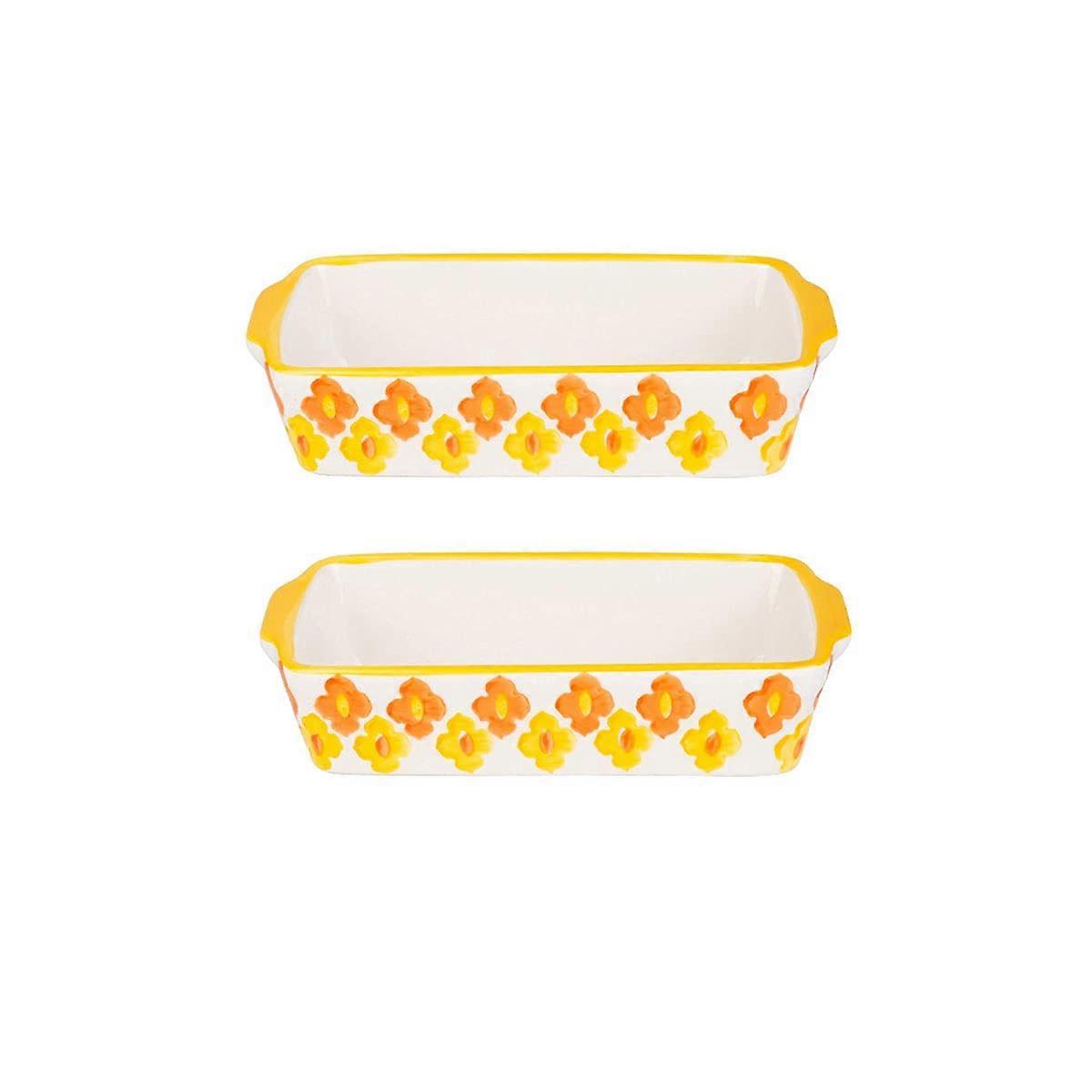 Bakeware Baking Tray with Handle, Set of 2 Porcelain Rectangle Baking Dishes, Floral Design, Color B and D