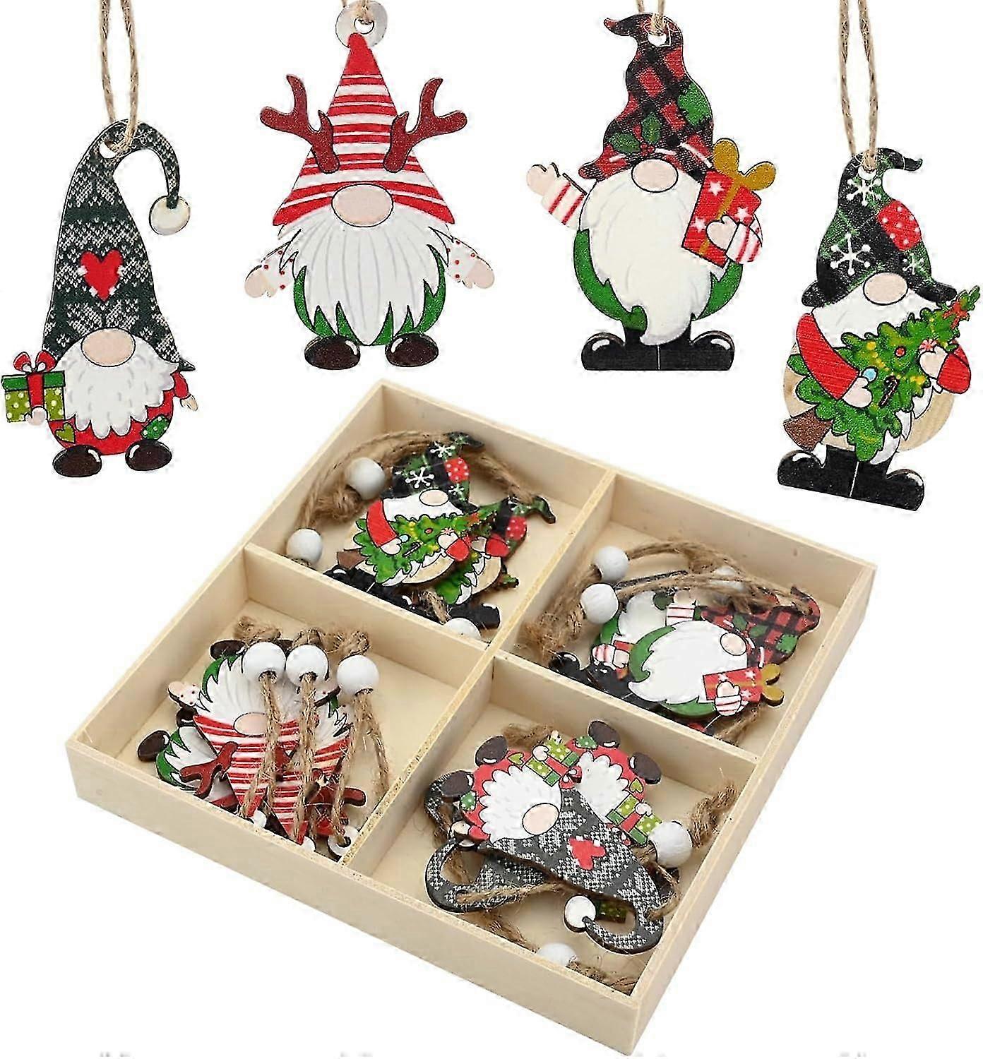 12pcs Christmas Tree Ornaments Christmas Dwarfs Hanging Wooden Ornaments Christmas Tree Hanging Ornaments with Rope