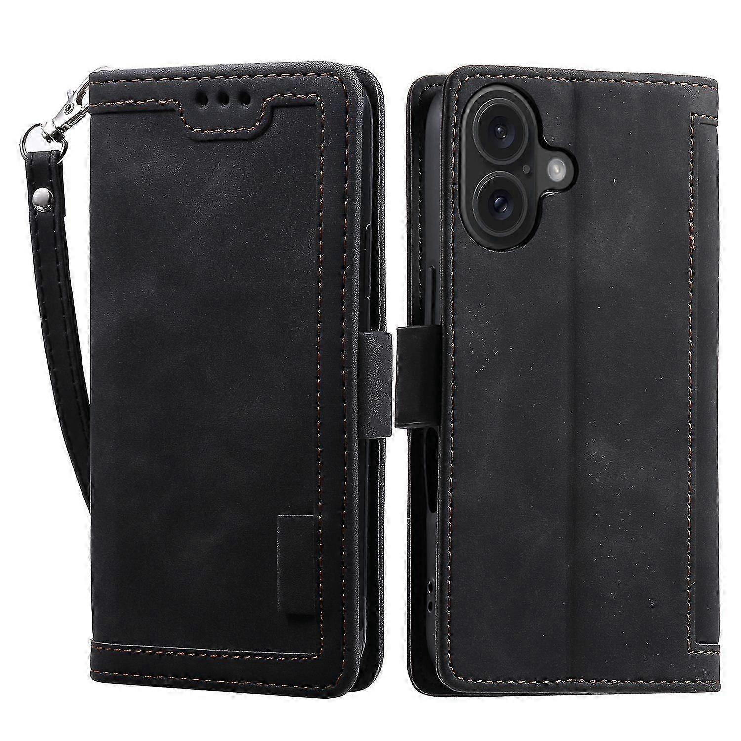 For iPhone 16 Case Vintage Splicing Shockproof Leather Phone Cover
