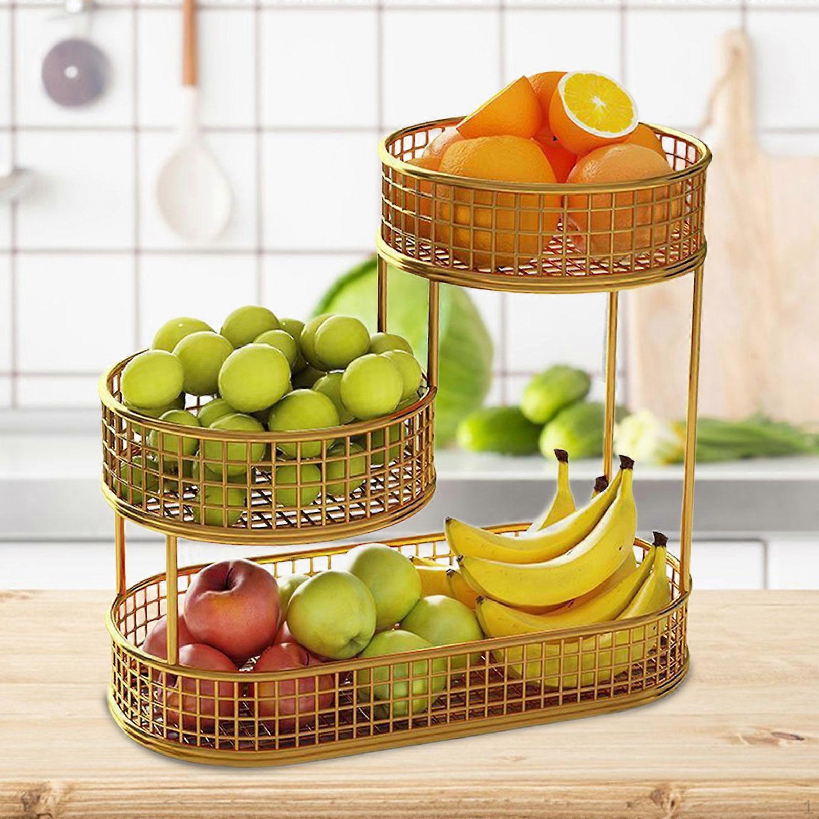 3 Layer Fruit Basket Metal Mesh Fruits Stand Multiuse Bowl Holder Countertop Vegetable