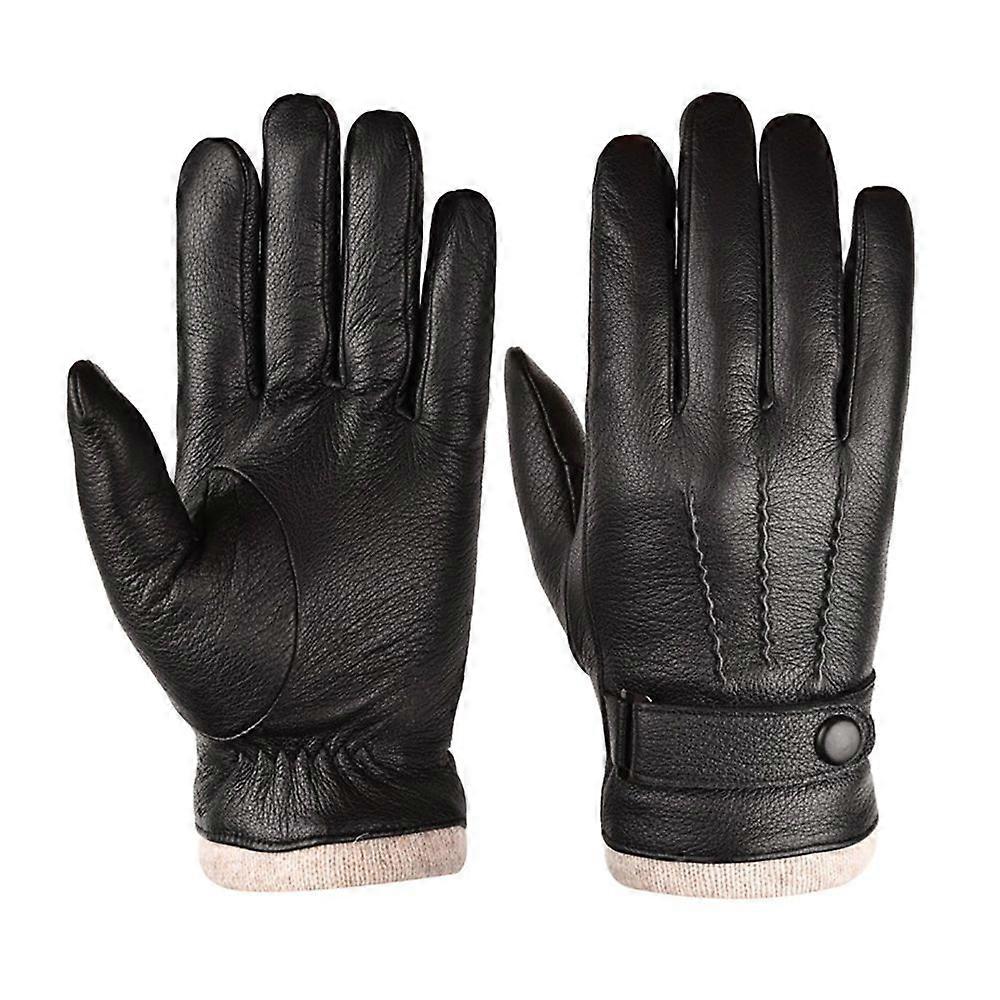 Winter Leather Gloves for Men with Wool Lining