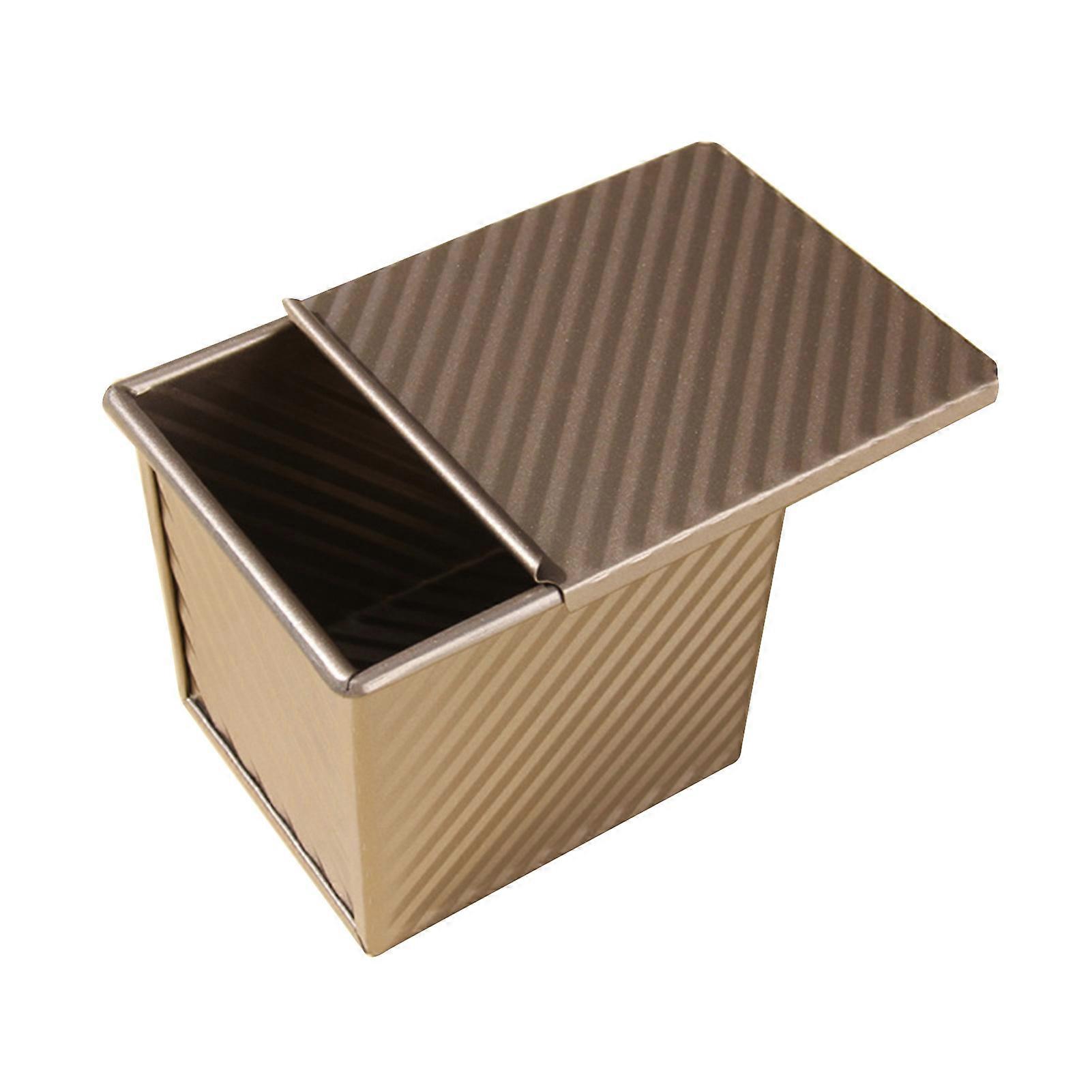Bread Toast Box Mold Golden Carbon Steel Non Stick Ribbed Design Loaf Pan with Lid for Oven Baking S 10x10x9.7cm