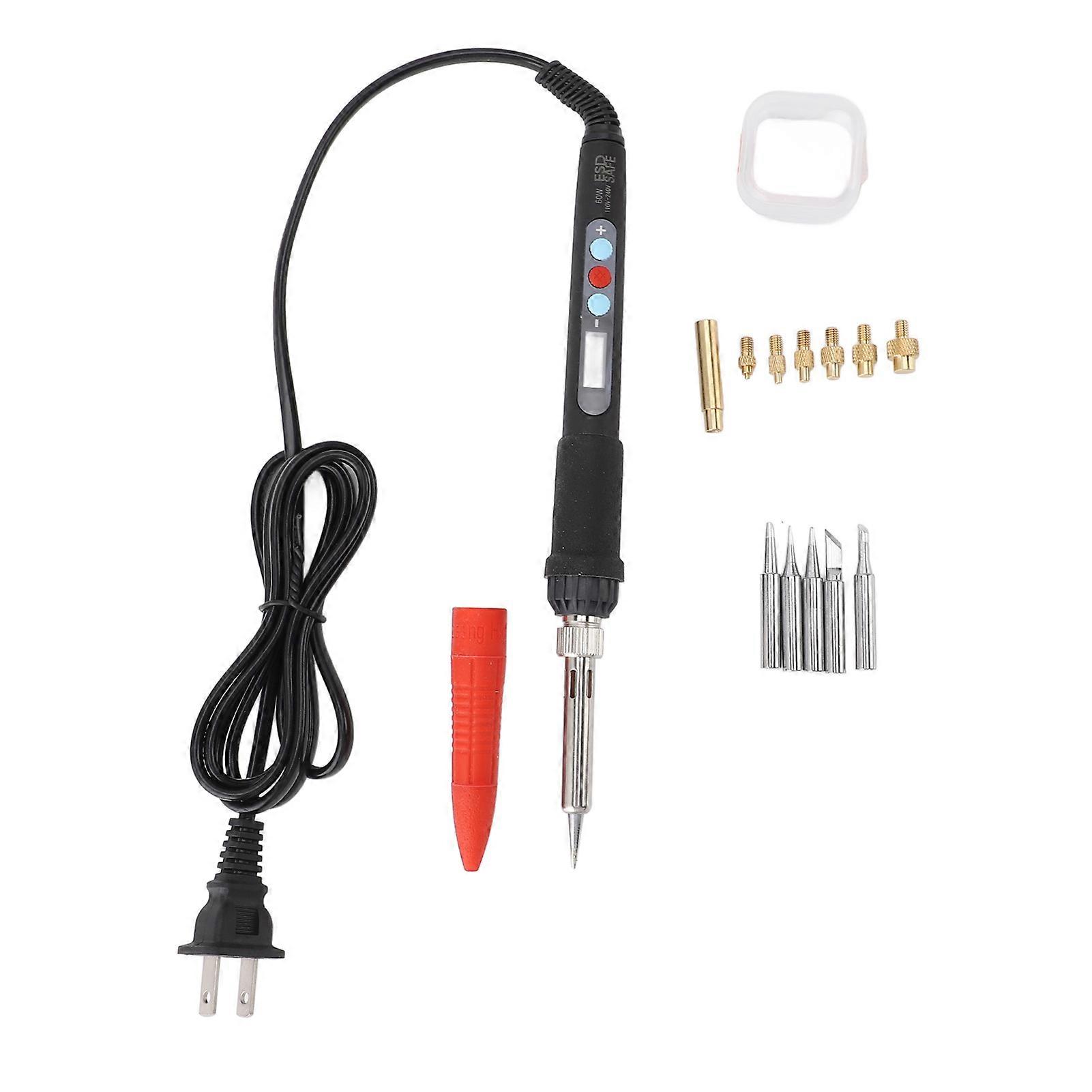 60W Adjustable Temperature Soldering Iron Kit with 5 Universal 936 7 Heat Set Insert Tips 110‑240V