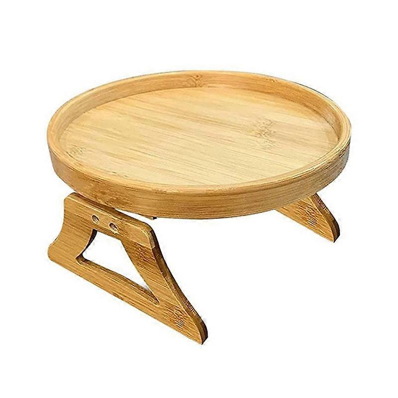 25cm Foldable Sofa Round Tray Home Couch Armrest Pallet Bamboo