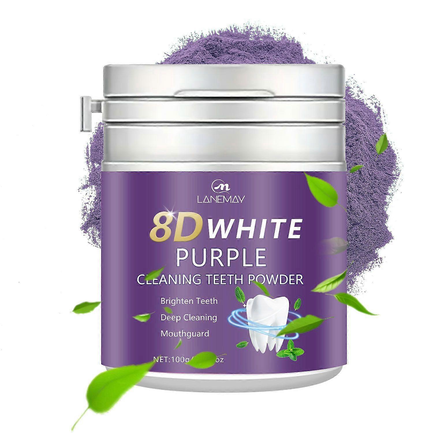 歯のホワイトニングパウダー、8Dホワイトパープルの歯のホワイトニングパウダー、ディープクリーニングオーラルケア、フレッシュブレス、健康な歯、黄色の染み抜き剤ホワイトニング