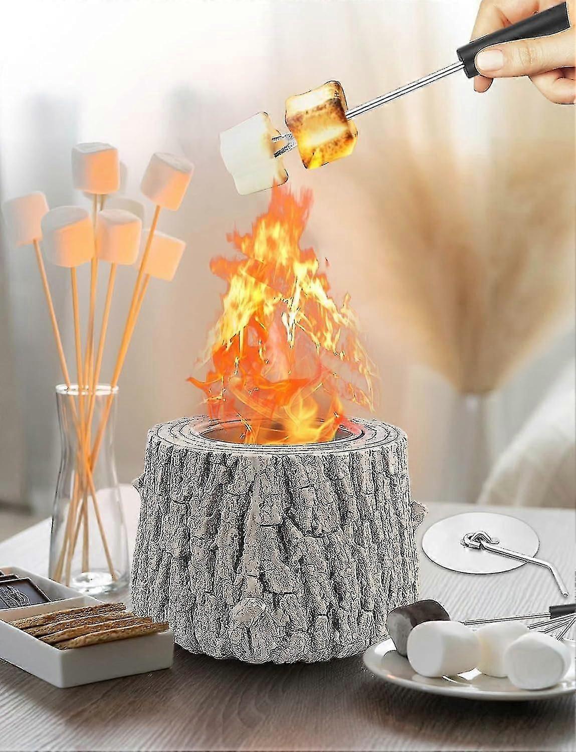 Tabletop Fire Pit - Table Top Mini Fireplace, Portable Tree Stump Smores Maker, Smokeless & Odorless