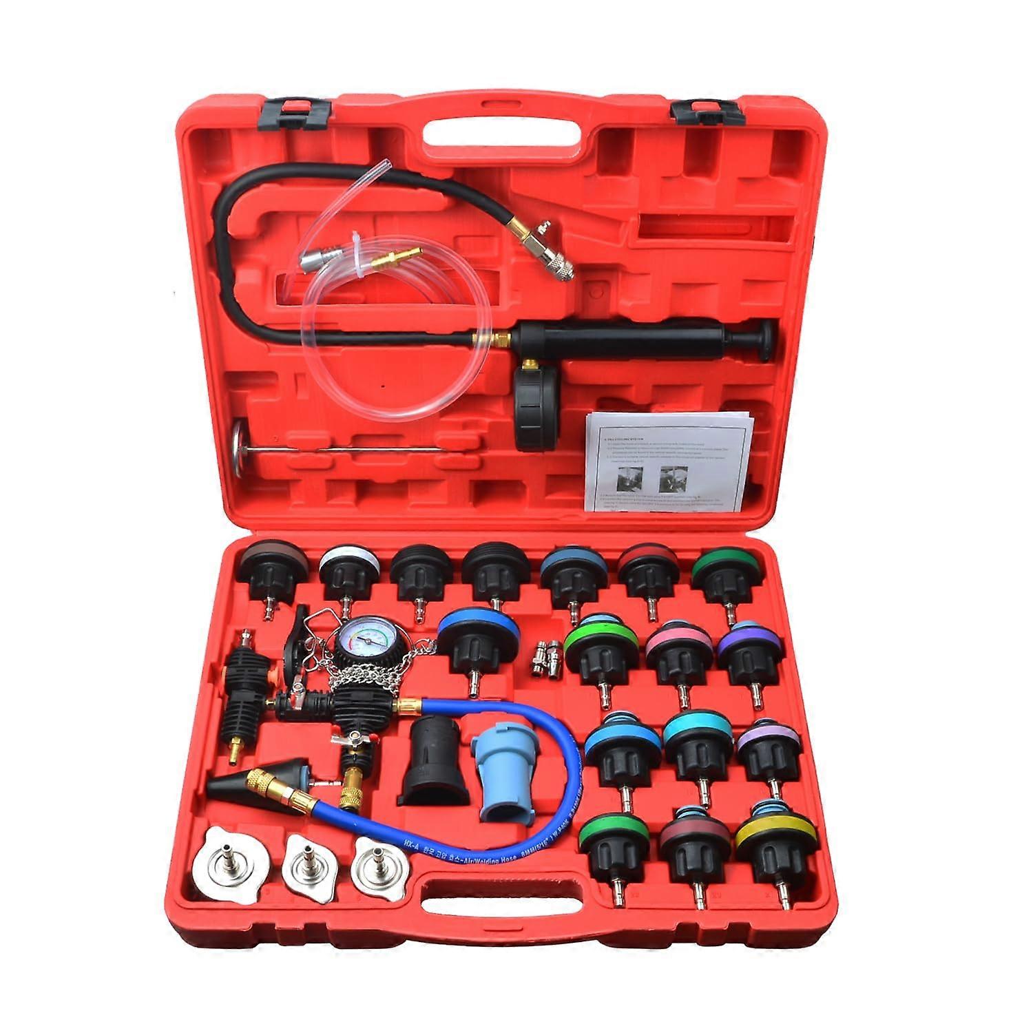 28 Pcs Universal Cooling System Radiator Pressure Tester Kit with Coolant Vacuum and Adapters for Various Vehicle Models