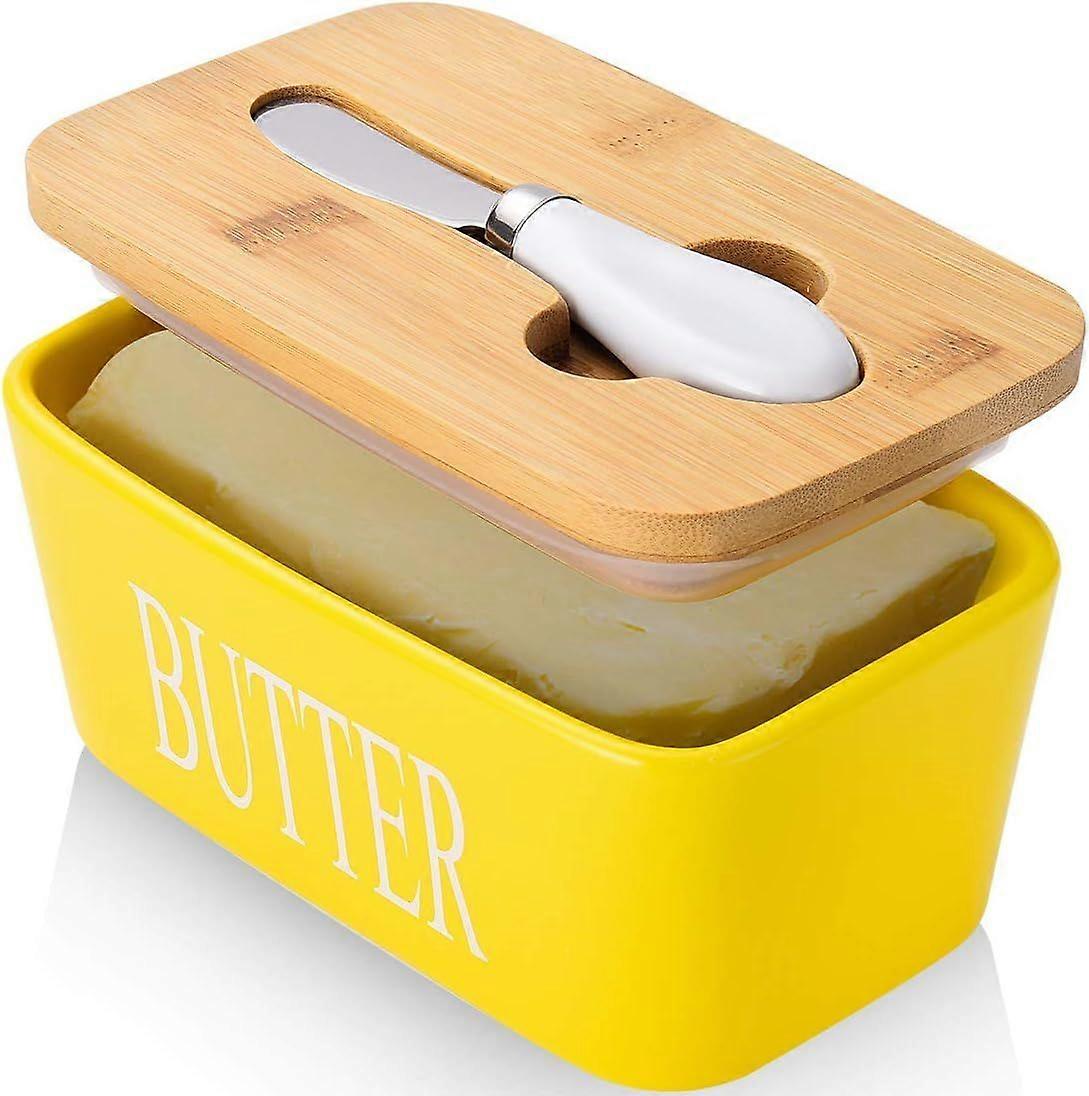 SDIGV Butter Dish with Lid for Countertop Large Butter Dish Ceramics Butter Keeper Container with Knife and High-Quality Silicone Sealing Butter Dishe