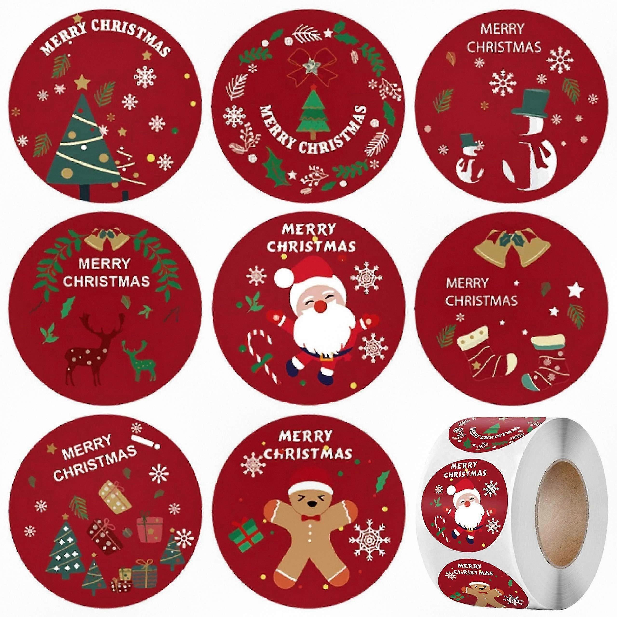 Christmas Stickers 3.8cm 500 Sheets 8 Designs for Holiday Crafts Cards Gifts Kids DIY Decorations Envelopes