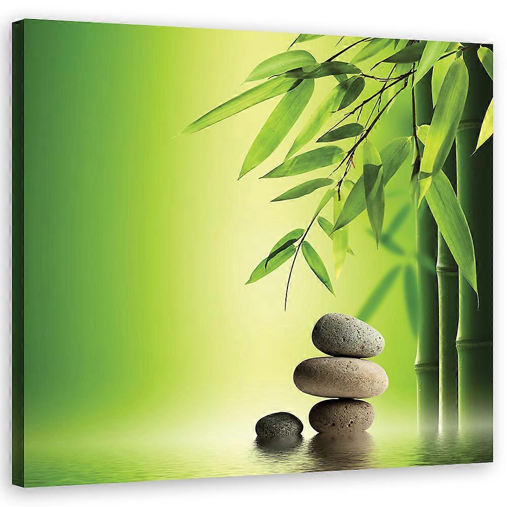 Canvas print, Zen stenen en bamboe op groene achtergrond - 30 x 30