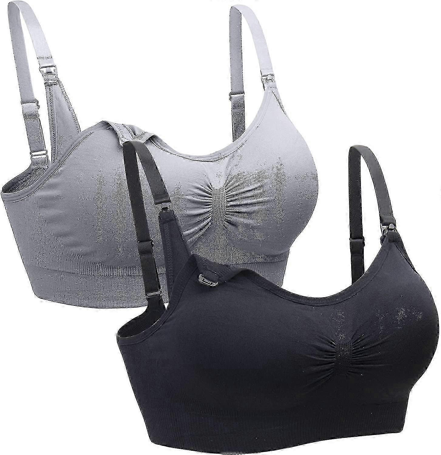 2 Pack Nursing Bra Wireless Bra Women's-gray+black-2xl