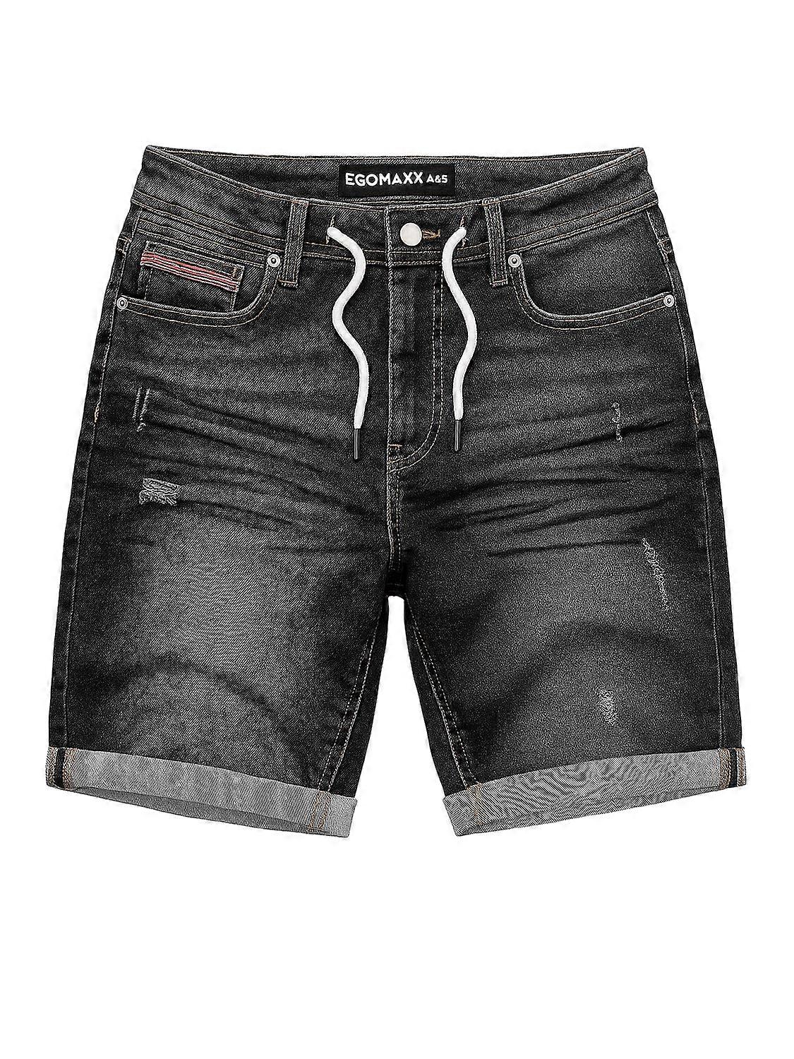 EGO A&S Men's Shorts Drawstring Casual Summer Distressed Denim