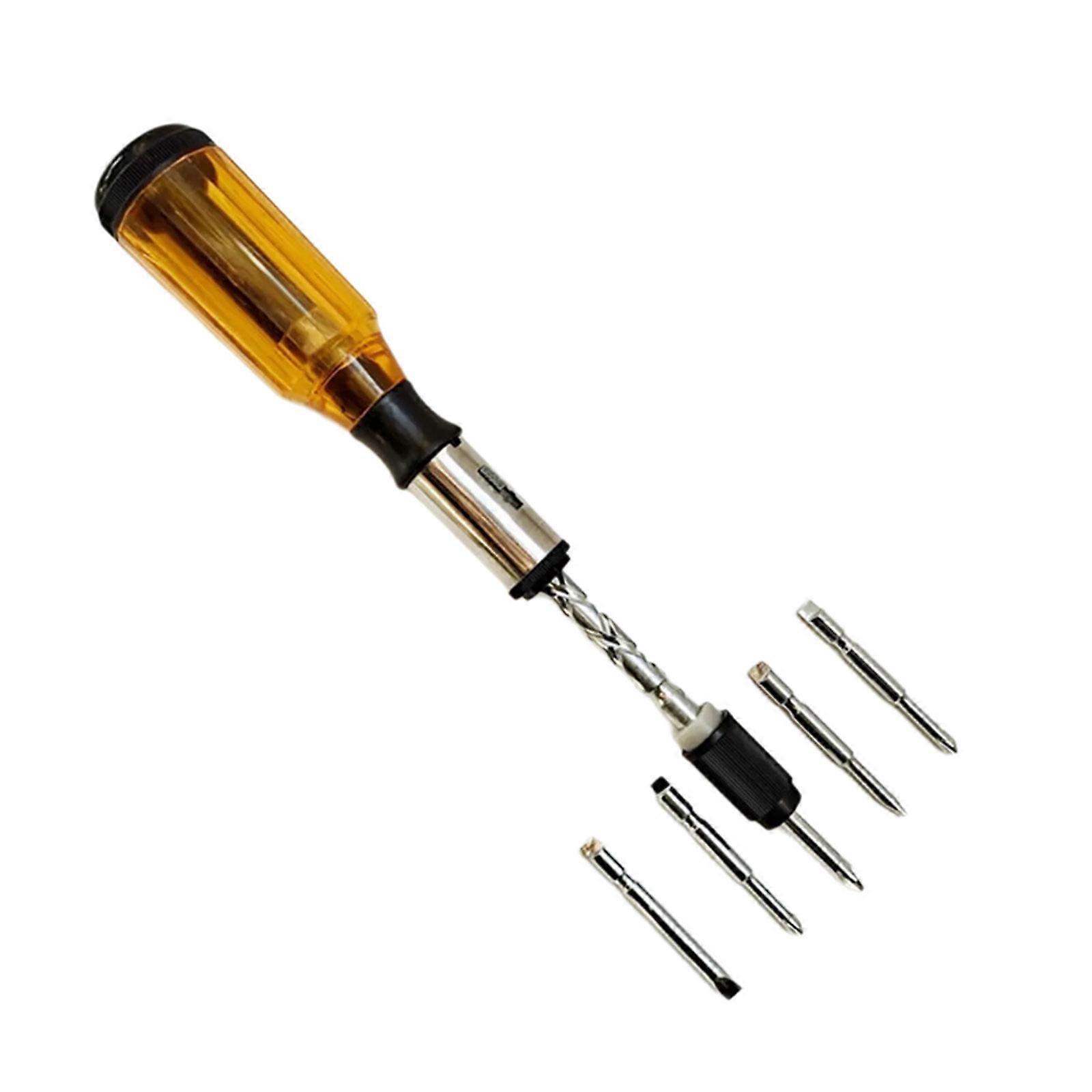 Semi-automatic Rotating Spirals Screwdriver with 5pcs Replacement Bit Manual Push Pull Ratchet Screwdriver Set