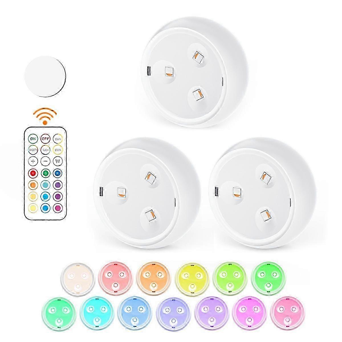 Remote Control RGB LED Under Cabinet Lighting, 13 Color Changing Puck Lights for Kitchen Counter Cupboard