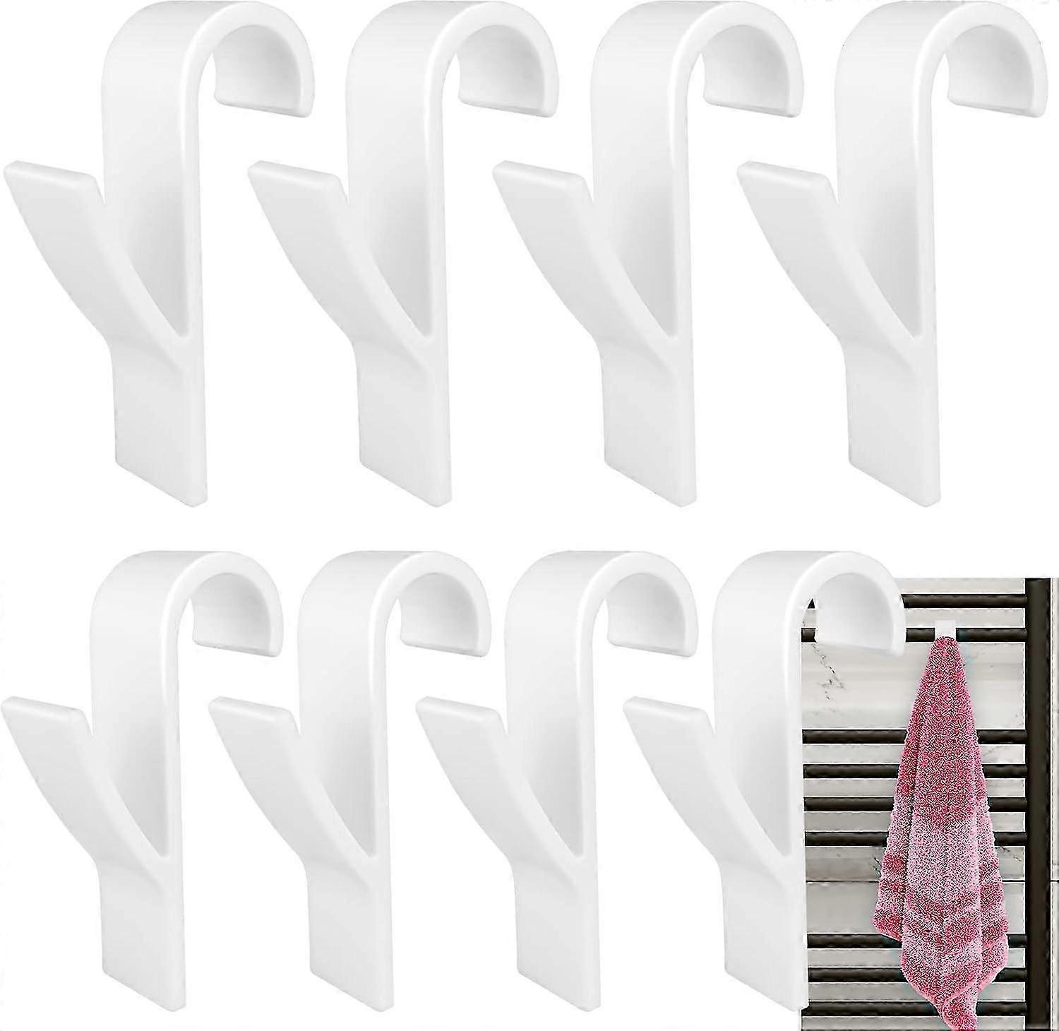 White Round Radiator Hooks 8-Piece Set Universal Bathroom Towel Holder with Removable Design for Standard Radiators