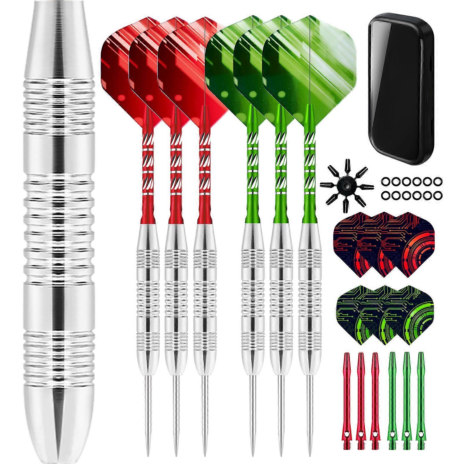 Steel Tip Darts Set PET Flight Aluminum Darts Shafts Iron Barrels Dueable Tip with Storage Box for Beginner Professional red and green