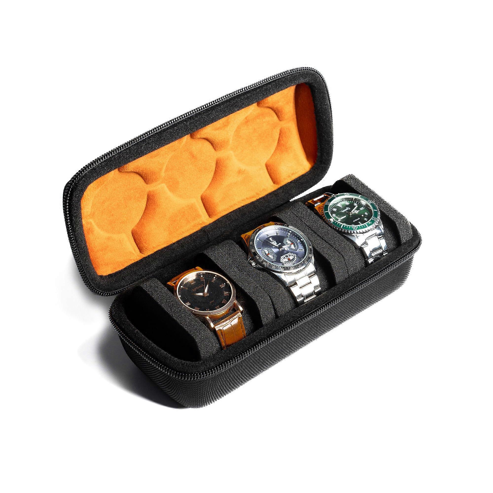 Watch Case for Travel and Storage, Brown Microfiber Lining, 3 Slots for Watches, Durable Organizer and Protector