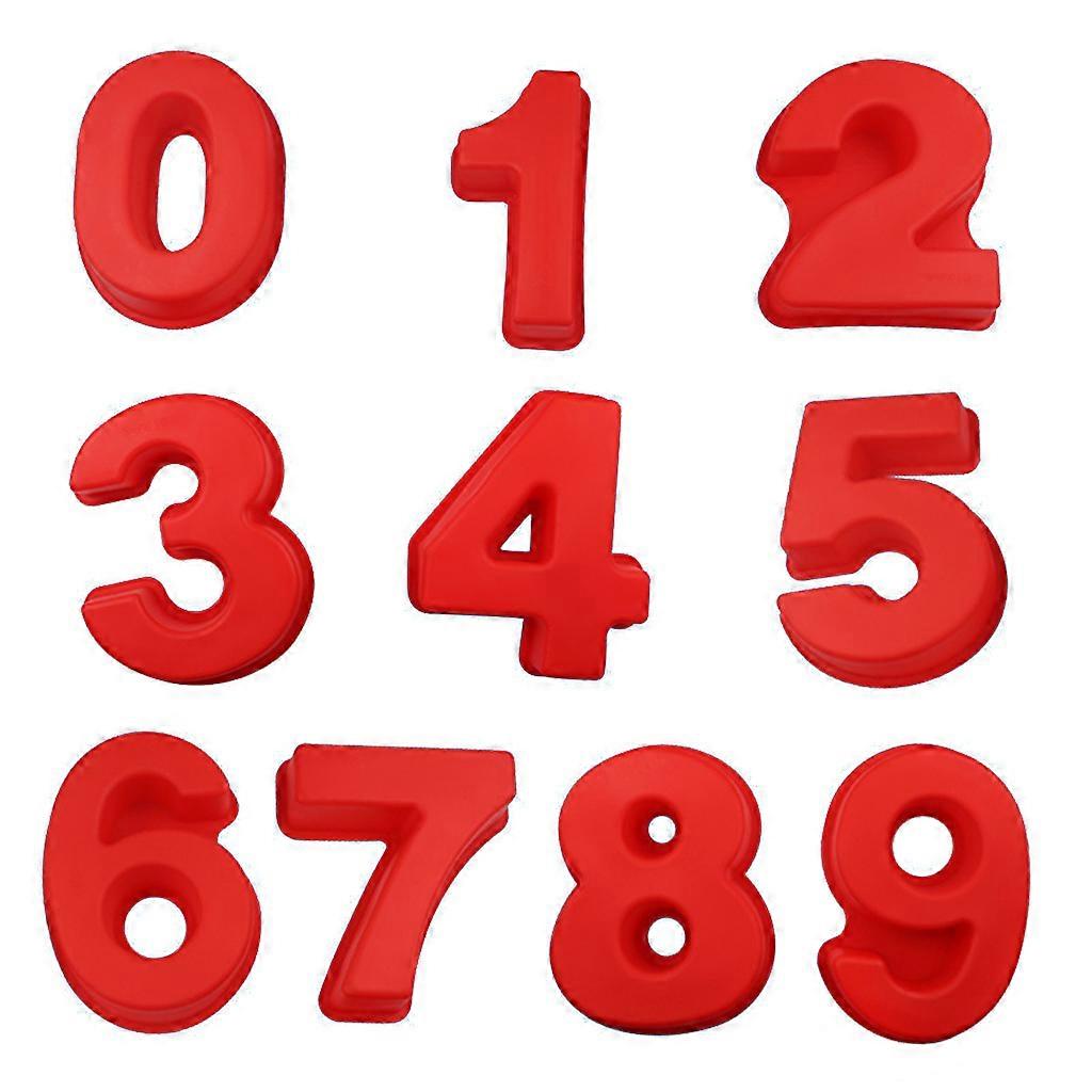 10 Pcs/Set 0-9 Large Digital Numbers Epoxy Resin Mold Cake Baking Silicone Mould Multicolor