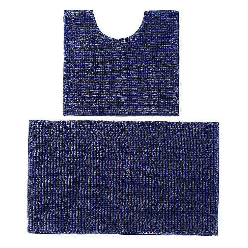 2pcs / set Chenille Anti-slip Water Absorbent Non-slip Mat for Suitable Brand Bathroom and Living Room (Dark Blue)