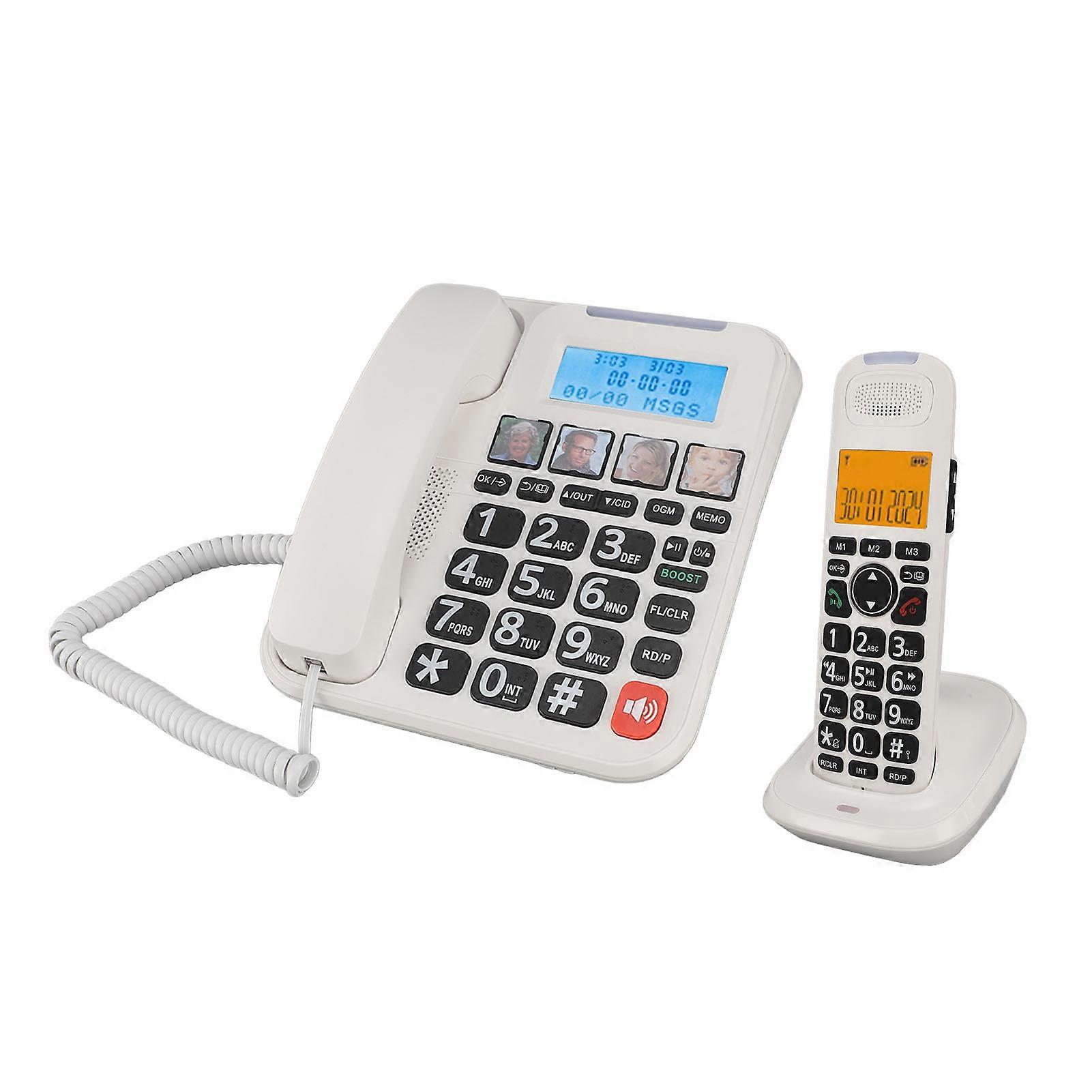 Corded and Cordless Phone 2in Screen Expandable Big Button with Answering Machine Call Blocking Photo Dial Bilingual Caller ID EU Plug 100‑240V White