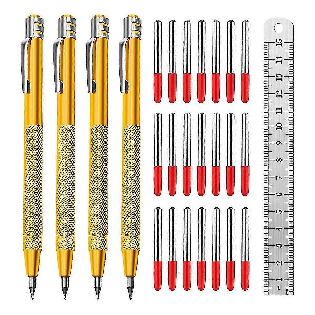 4 Pack Tungsten Carbide Scriber with Magnet, Metal Scribe, with Extra 24 Replacement Marking Tip and